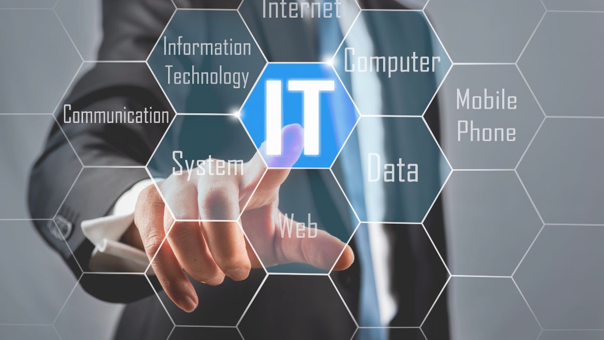 Grid of hexagons with aspects of IT Managed Services and technology solutions